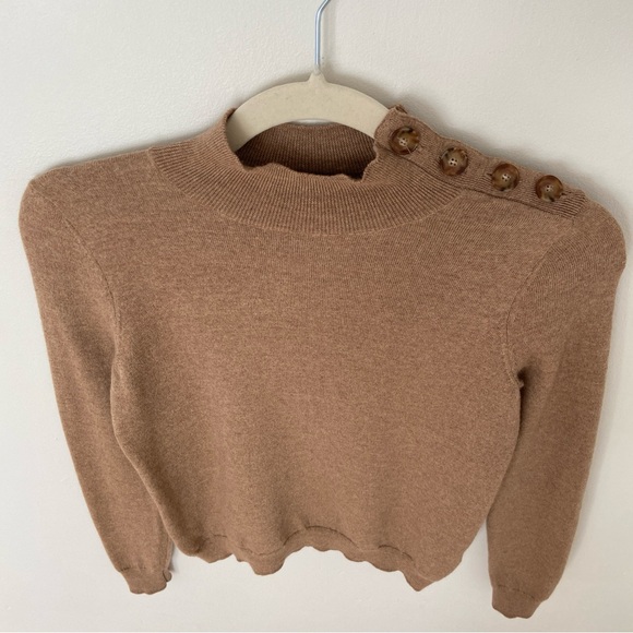 Sezane Jacob Jumper Merino Wool Camel Sweater Mock Neck size XS French Fitted - Picture 5 of 9